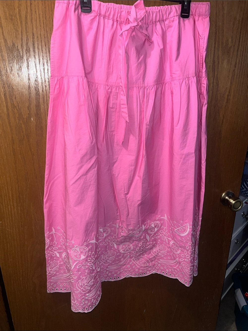 Bright Pink Tiered Maxi Skirt with Eyelet Hem